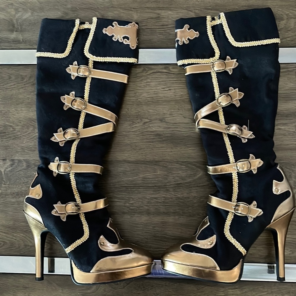 Black and gold boots.